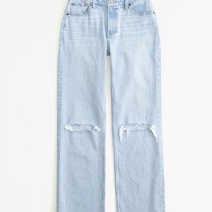Abercrombie & Fitch Blue Straight Leg Jeans with Distressed Details